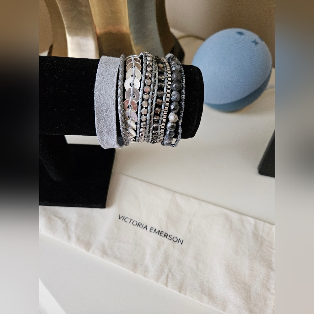 Victoria Emerson Mendoza Magnetic Wrap Bracelet Gray/Black/Silver